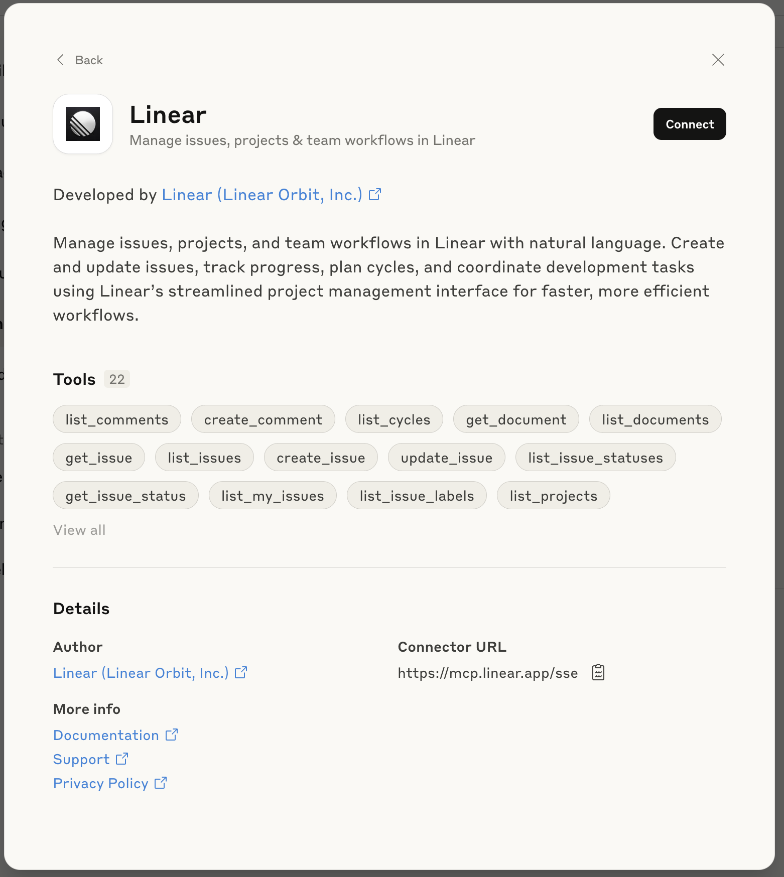 Linear connector in Claude Desktop