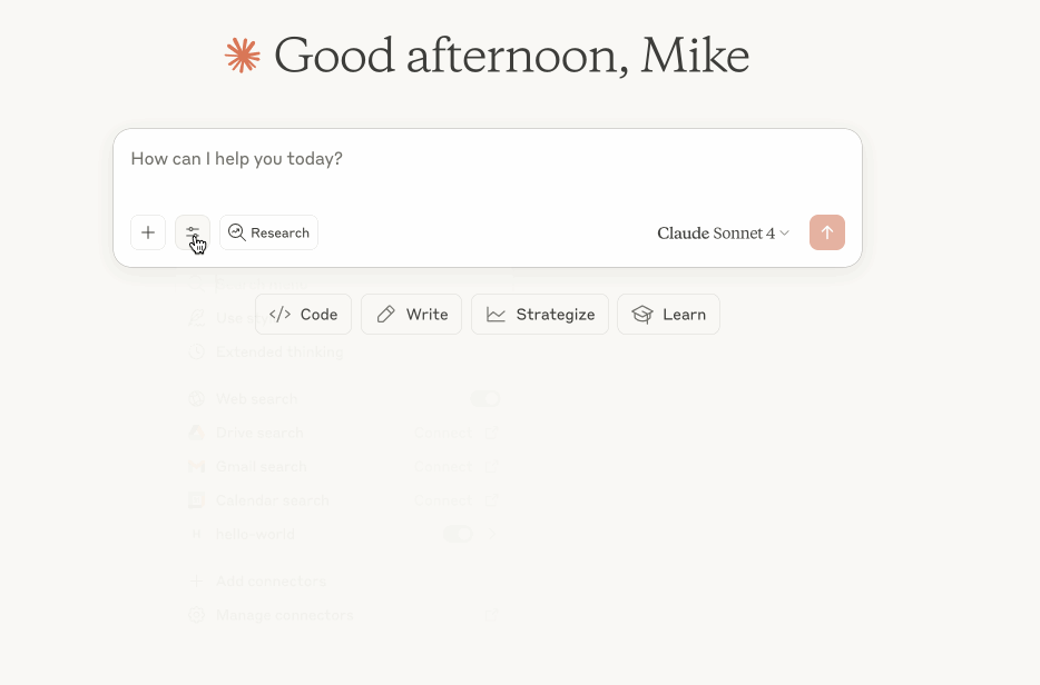 say-hello tool in Claude Desktop